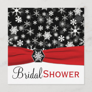 Red, White, Black Snowflakes Bridal Shower Invite