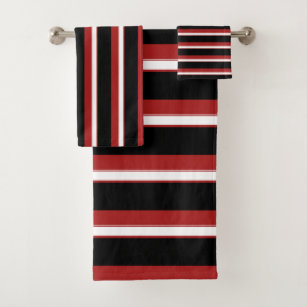 Red White Black Stripes Chic Stripe Bath Towel Set