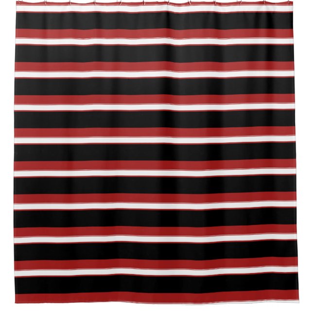 Red White Black Stripes Chic Stripe Shower Curtain (Front)