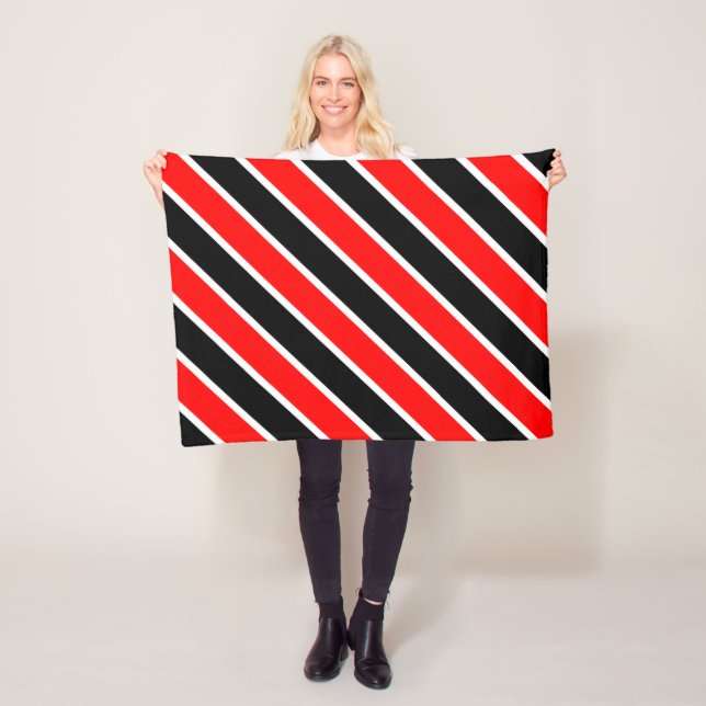 Red White Black Stripes Fleece Blanket (In Situ)