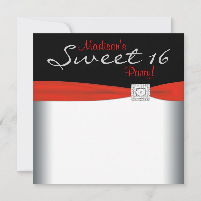 Red White Black Sweet 16 Birthday Party Invitation (Front)