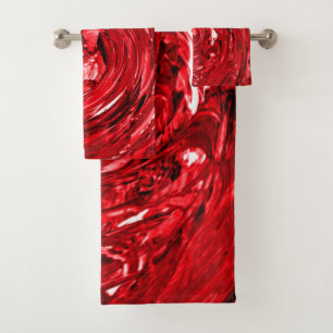 Red White Black Swirl Design  Bath Towel Set