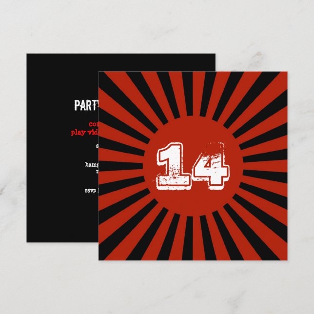 Red, White Black Teen Boy's Birthday Party Invite (Front/Back)