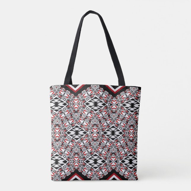 Red, White & Black Tribal Tapestry Tote Bag (Back)