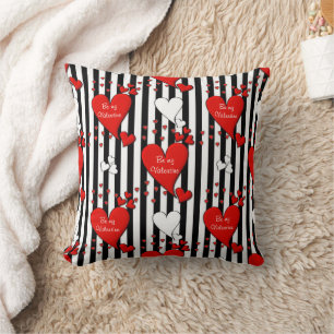 Red White Black Valentine Heart Throw Pillow