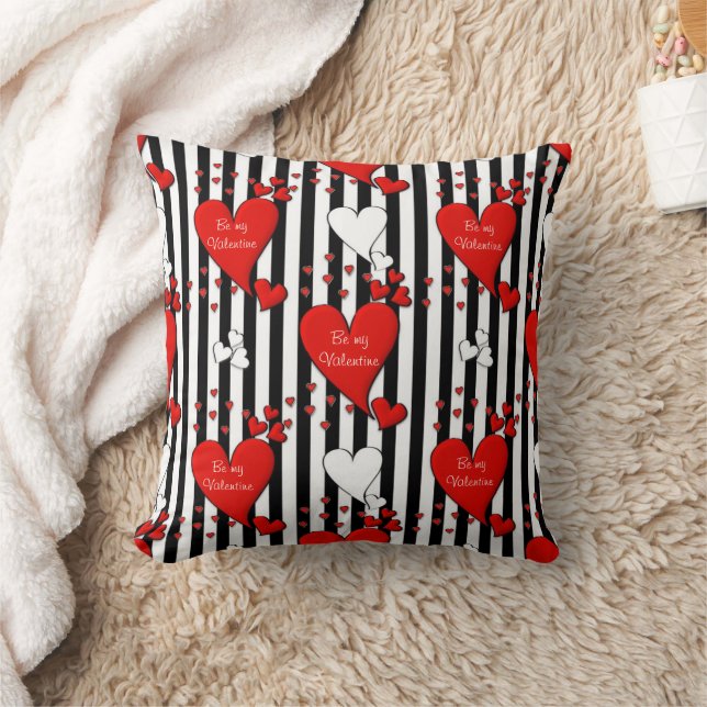 Red White Black Valentine Heart Throw Pillow (Blanket)