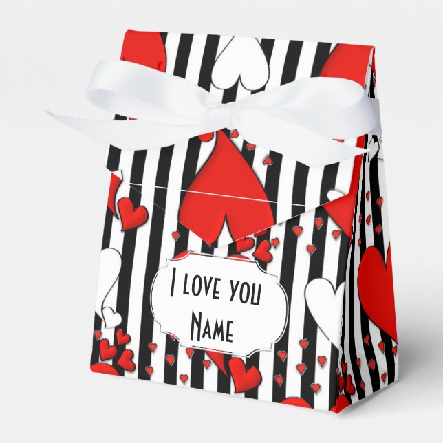 Red White Black Valentine Hearts Favour Box (Front Side)