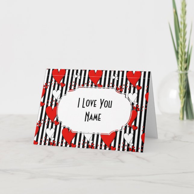 Red White Black Valentine Hearts Greeting Card (Front)