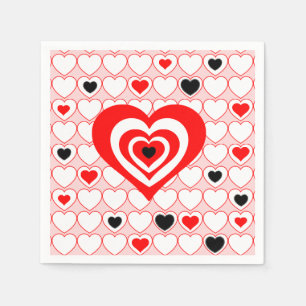 Red, White, Black Valentine Hearts Paper Plate Napkin