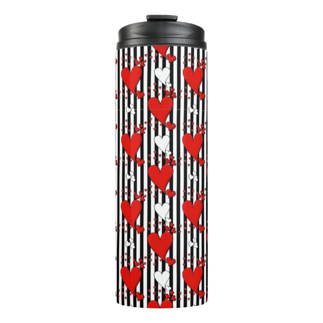 Red White Black Valentine Hearts Thermal Tumbler (Front)