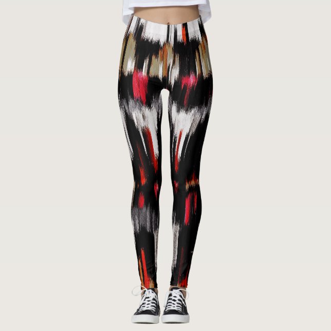 Red White Black White Abstract Painting Leggings (Front)