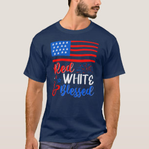 Red White Blessed 4th of July Patriotic America  T-Shirt