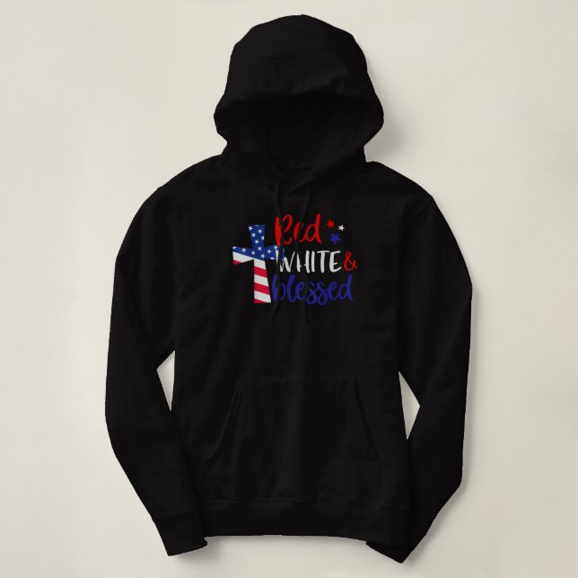 Red White Blessed American Jesus Cross Christian 4 Hoodie (Design Front)