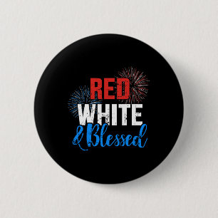 Red White Blessed For Independence Day On 4th Of J 6 Cm Round Badge