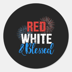 Red White Blessed For Independence Day On 4th Of J Classic Round Sticker