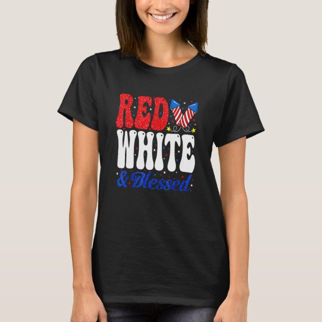Red White Blessed Funny 4th Of July Patriotic Boys T-Shirt (Front)