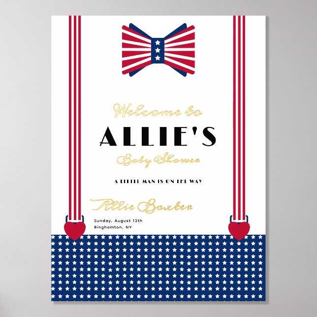 Red White Blue 4th July Baby Shower Welcome Sign (Front)