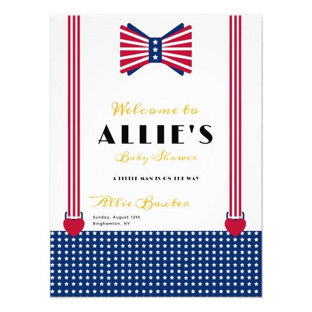 Red White Blue 4th July Baby Shower Welcome Sign (Front)