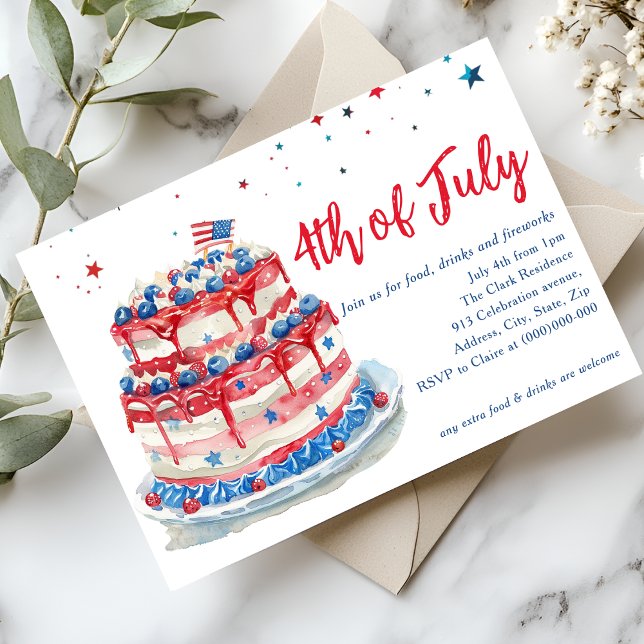 Red White Blue 4th July Cake  Invitation (Creator Uploaded)