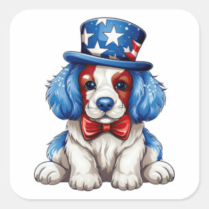 Red, White, Blue, 4th July Dog  Square Sticker