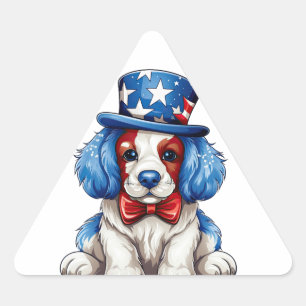 Red, White, Blue, 4th July Dog  Triangle Sticker