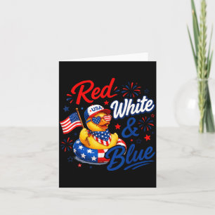 Red White Blue 4th July Rubber Duck Aamerican Flag Card