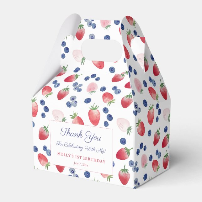 Red White Blue 4th July Summer 1st Birthday Party Favour Box (Front Side)