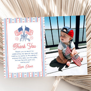 Red, White & Blue 4th of July 1st Birthday Photo Thank You Card