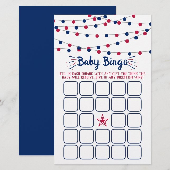 Red, White & Blue 4th Of July Baby Shower Bingo (Front/Back)