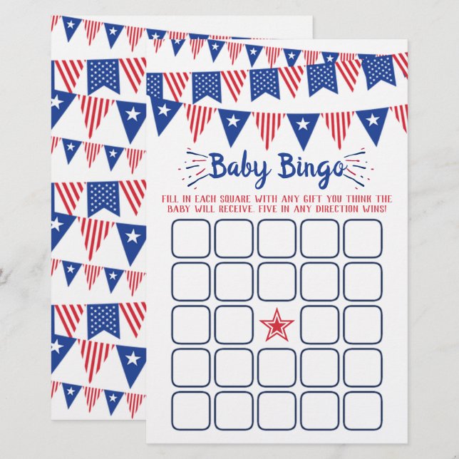 Red, White & Blue 4th Of July Baby Shower Bingo (Front/Back)
