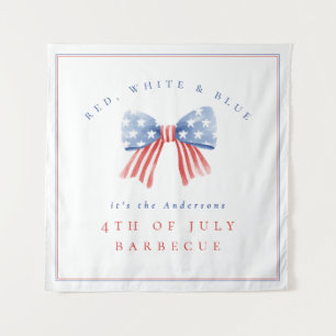 Red White Blue 4th of July Barbecue Watercolor Bow Tapestry