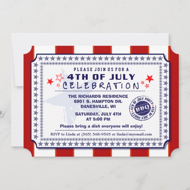 Red White & Blue 4th of July BBQ Invite (Front)