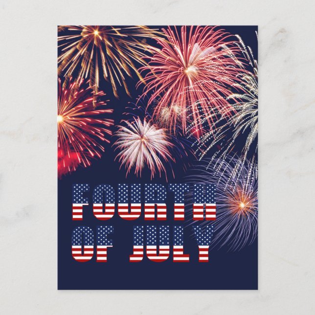 Red White Blue 4th of July Fireworks Night Holiday Postcard (Front)