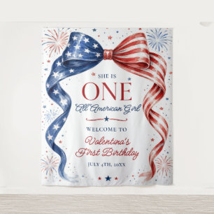 Red White & Blue 4th of July Girl Birthday Tapestry