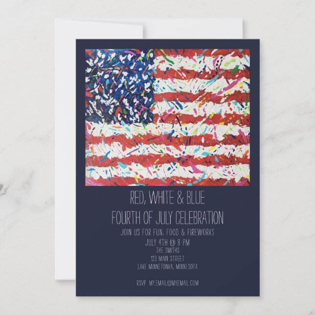 Red, White & Blue 4th of July Party Invitation (Front)