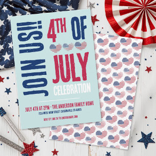 Red White Blue 4th Of July Party Invitation