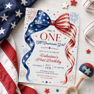Red White & Blue All American Girl Birthday Invitation