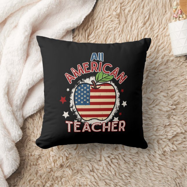 Red White Blue All American Teacher Apple Cushion (Blanket)