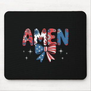 Red White Blue Amen Flower Coquette Bow Us Flag 4t Mouse Mat