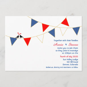 Red White Blue America Bunting Wedding Invitation