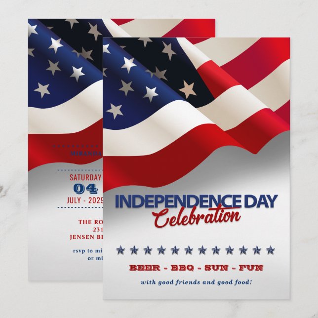 Red, White & Blue American Flag 4th Of July Party Invitation (Front/Back)