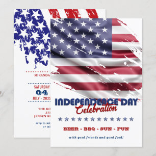 Red, White & Blue American Flag 4th Of July Party Invitation