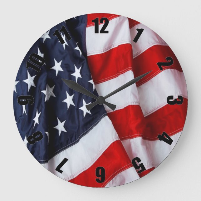 Red White Blue American Flag Customised Photo Large Clock (Front)