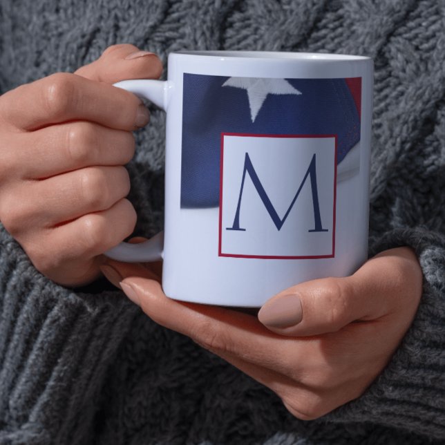 Red White Blue American Flag Monogram Coffee Mug (Red White Blue American Flag Monogram Coffee Mug)