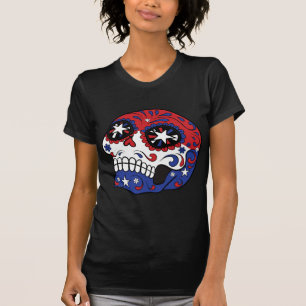 Red White Blue American Flag Patriotic Sugar Skull T-Shirt