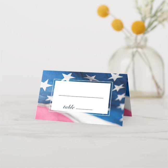Red White Blue American Flag Patriotic Wedding Place Card (Front)