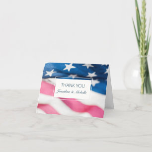 Red White Blue American Flag Patriotic Wedding  Thank You Card