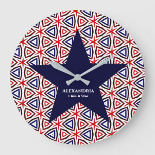 Red White Blue American Patriotic Modern Pattern Large Clock