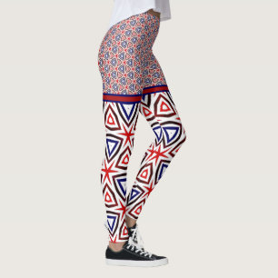 Red White Blue American Patriotic Modern Pattern  Leggings