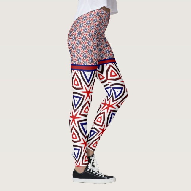 Red White Blue American Patriotic Modern Pattern  Leggings (Right)